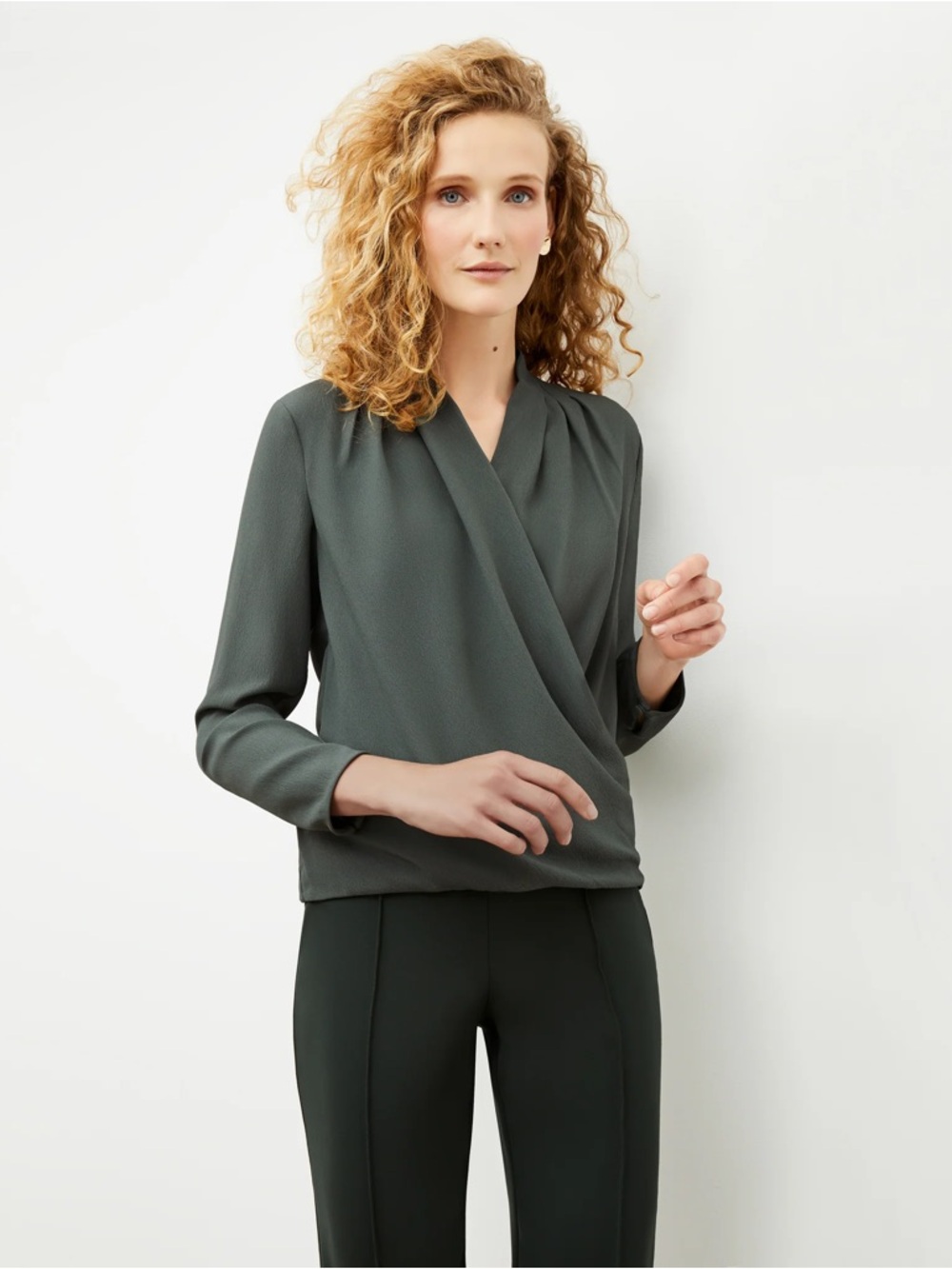 MM Lafleur Antoinette Top in Spruce Wrap-Front Blouse